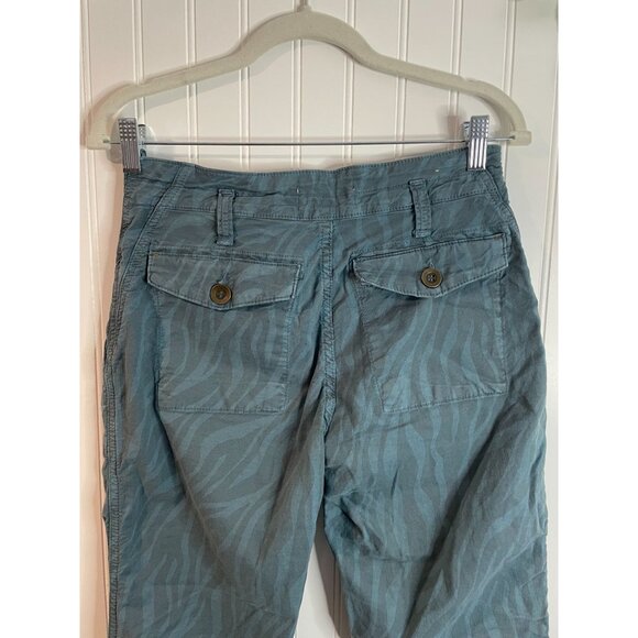 Anthropologie Wanderer Pants Womens 26 Blue Green Zebra Linen Crop High Rise - Picture 8 of 15